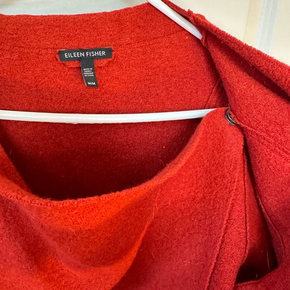 Eileen Fisher Rust Red 100% Wool & Leather Buckle Draped Sweater, Medium - Picture 7 of 10